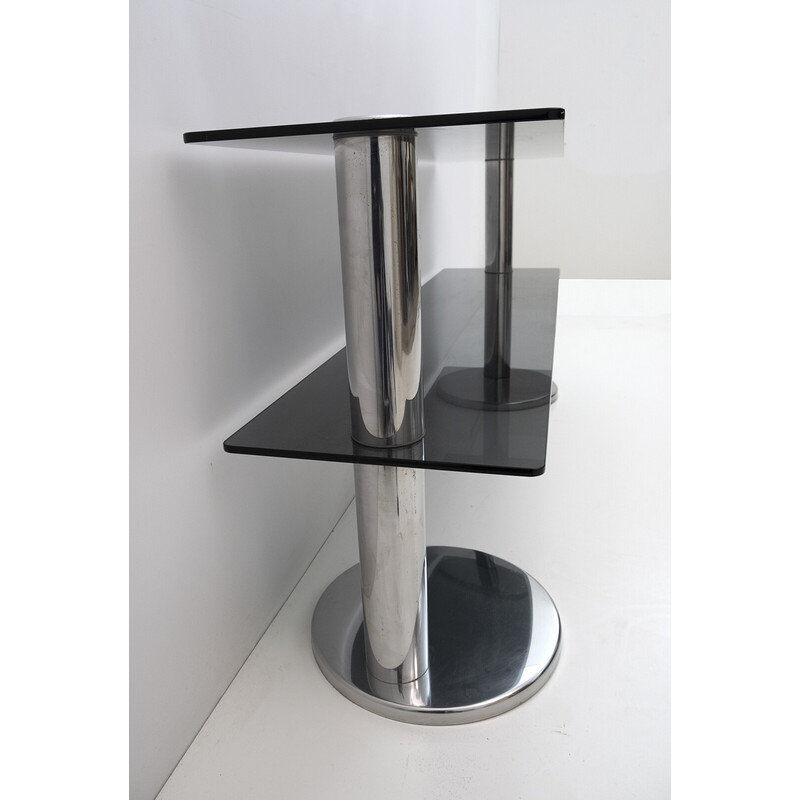 Mid-century Italian chromed steel and smoked glass console, 1970s