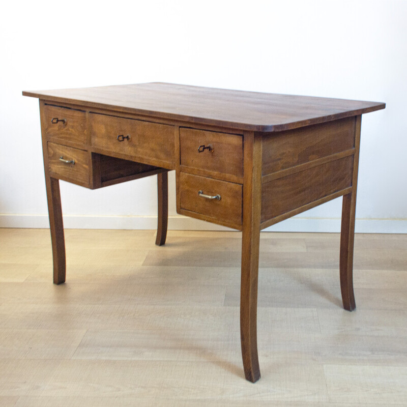 Vintage walnut Art Nouveau desk, Spain 1920s