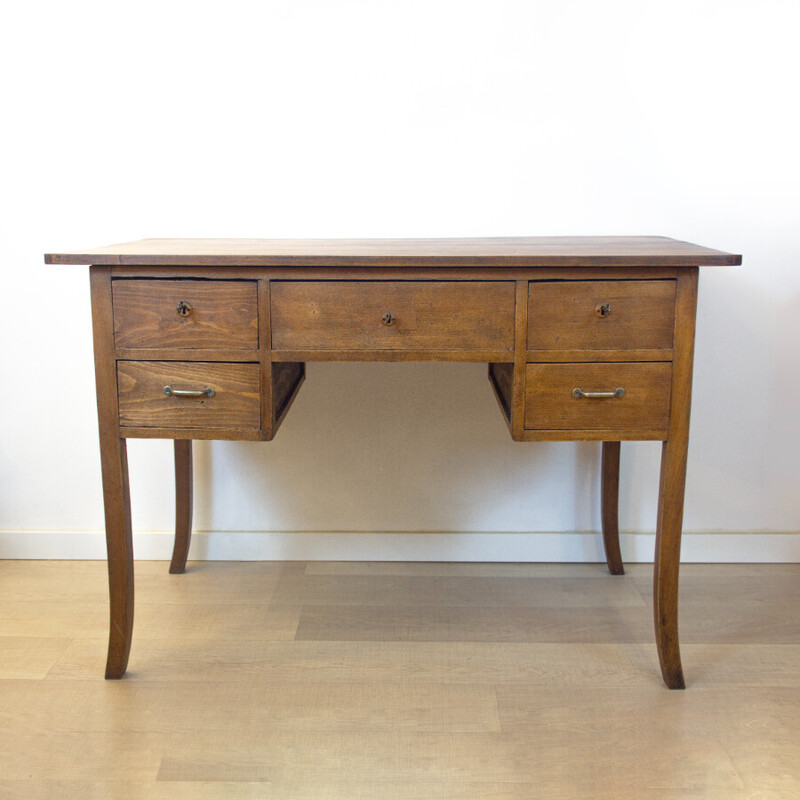 Vintage walnut Art Nouveau desk, Spain 1920s