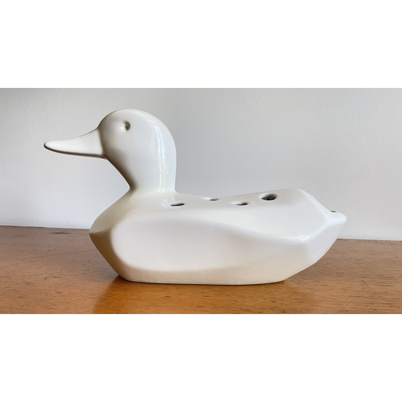 Vintage ceramic duck picnic flowers, 1980