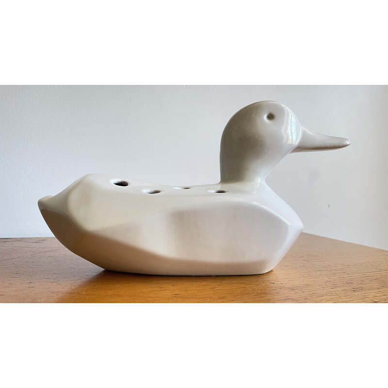 Vintage ceramic duck picnic flowers, 1980