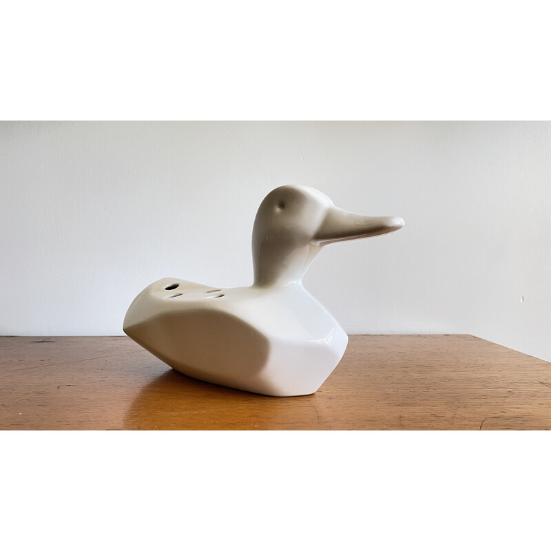 Vintage ceramic duck picnic flowers, 1980