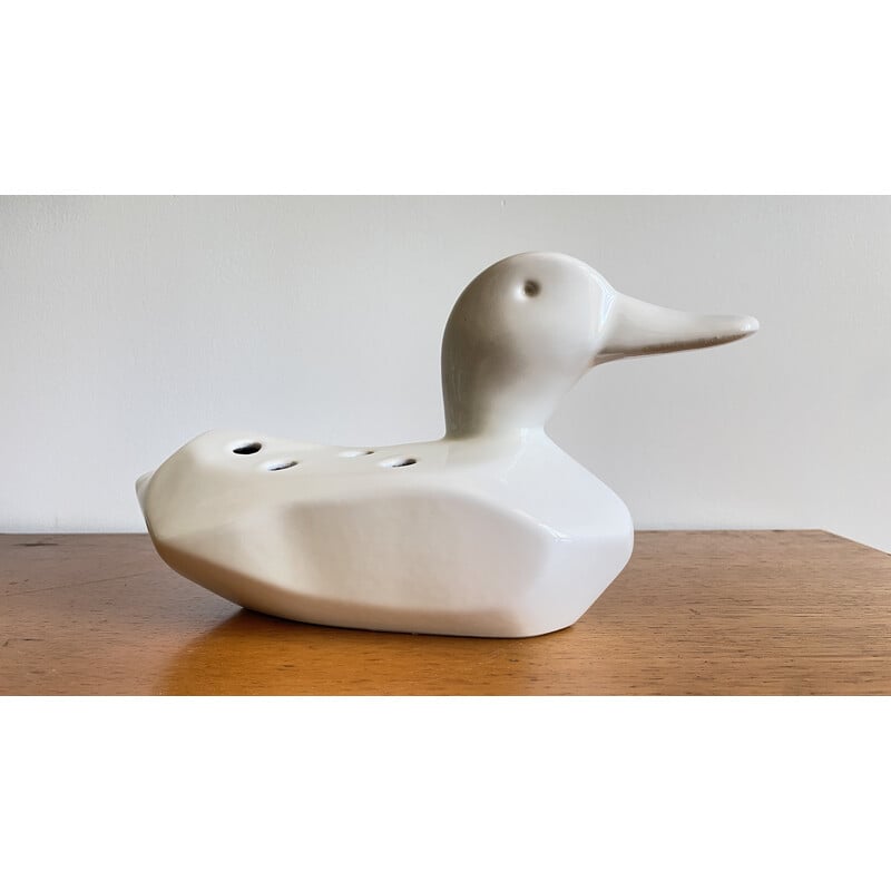 Vintage ceramic duck picnic flowers, 1980