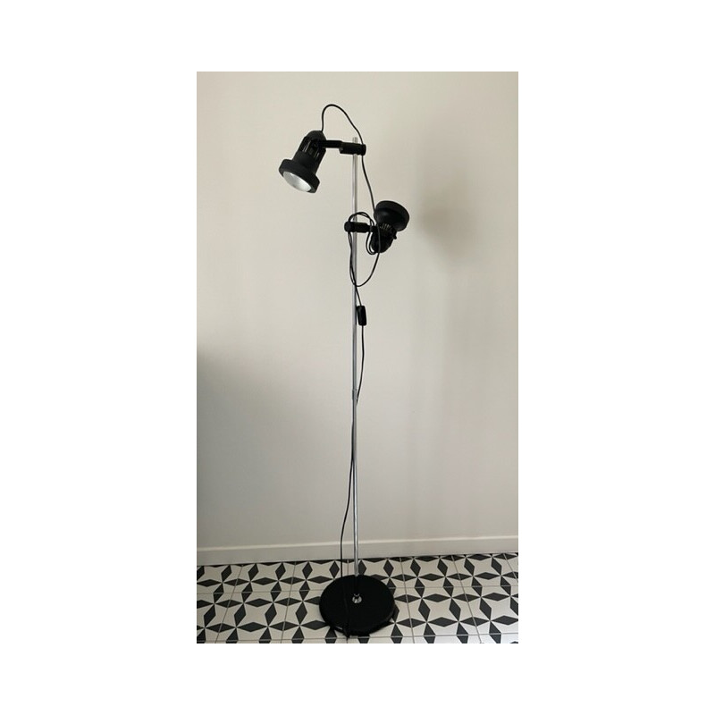 Lampada da terra vintage nera con 2 faretti orientabili, 1970