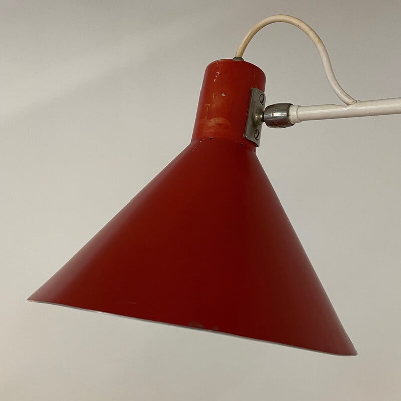 Lampada da parete Elbow rossa vintage di J. Hoogervorst per Anvia, anni '50