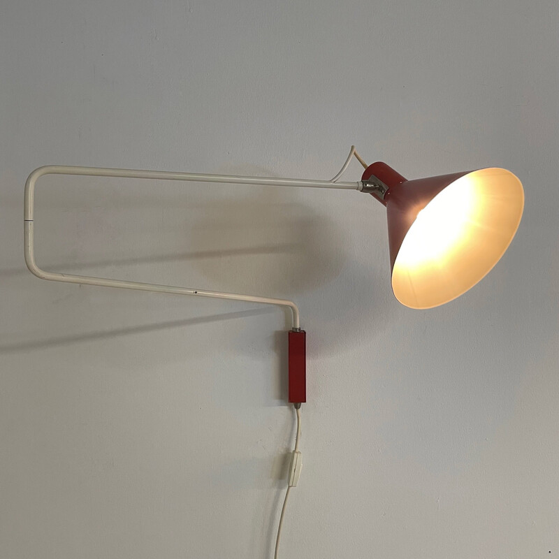 Vintage red Elbow wall lamp by J. Hoogervorst for Anvia, 1950s