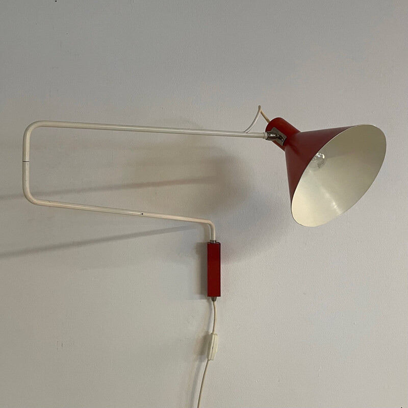 Vintage red Elbow wall lamp by J. Hoogervorst for Anvia, 1950s