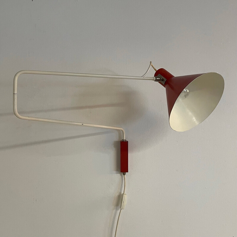 Vintage rode Elbow wandlamp van J. Hoogervorst voor Anvia, 1950