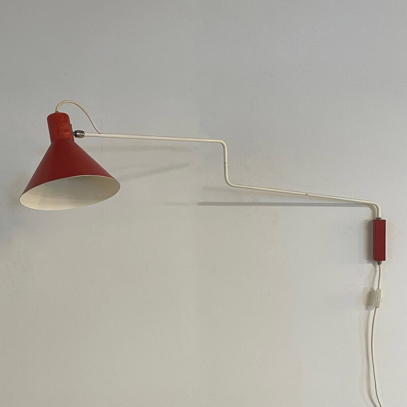 Lampada da parete Elbow rossa vintage di J. Hoogervorst per Anvia, anni '50