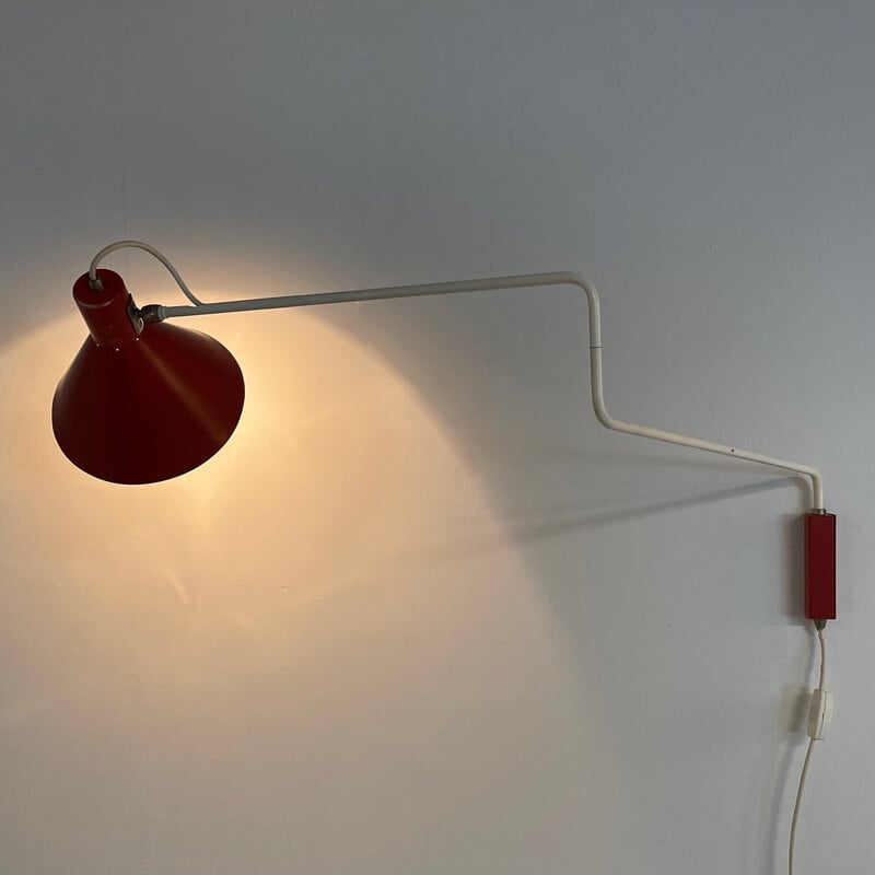 Vintage red Elbow wall lamp by J. Hoogervorst for Anvia, 1950s