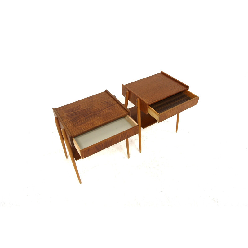 Pair of Scandinavian vintage teak night stands by Carlström, Sweden 1960