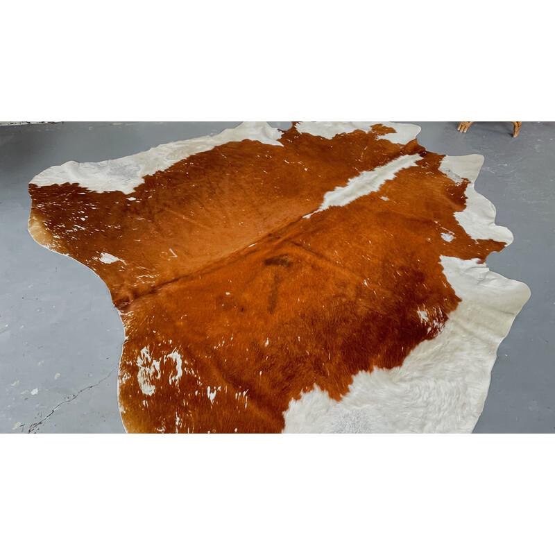 Vintage caramel cowhide leather rug