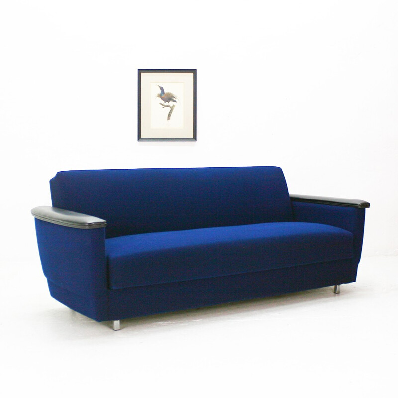 Two-seater sofa bed in bright royal blue - 1960s