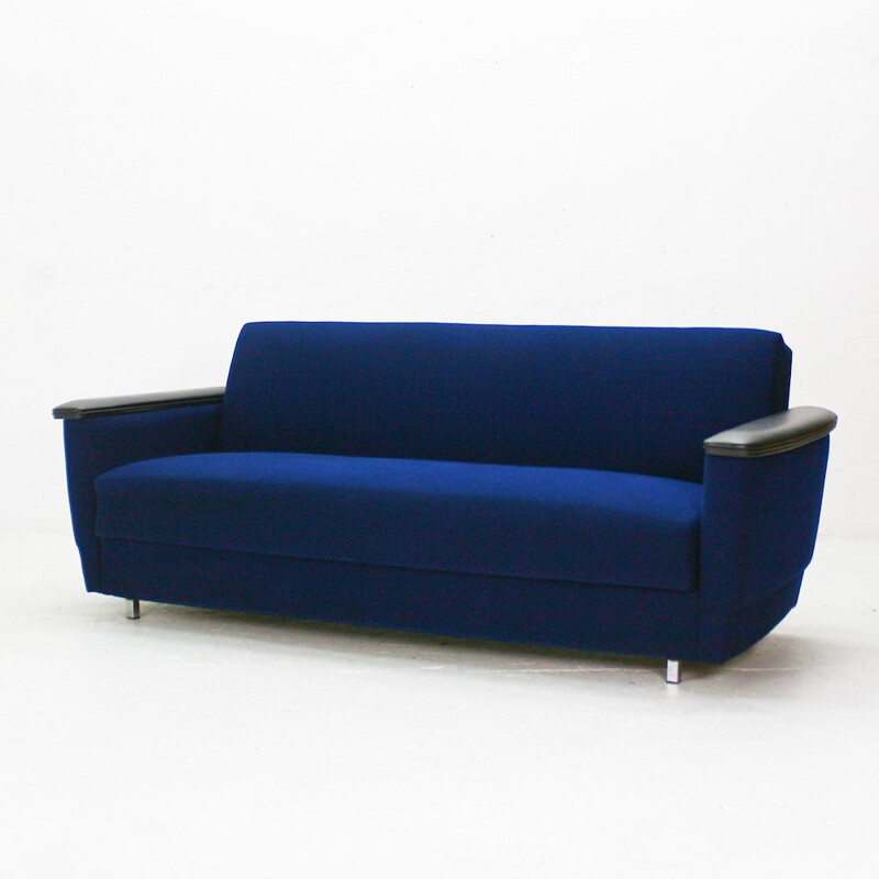 Two-seater sofa bed in bright royal blue - 1960s