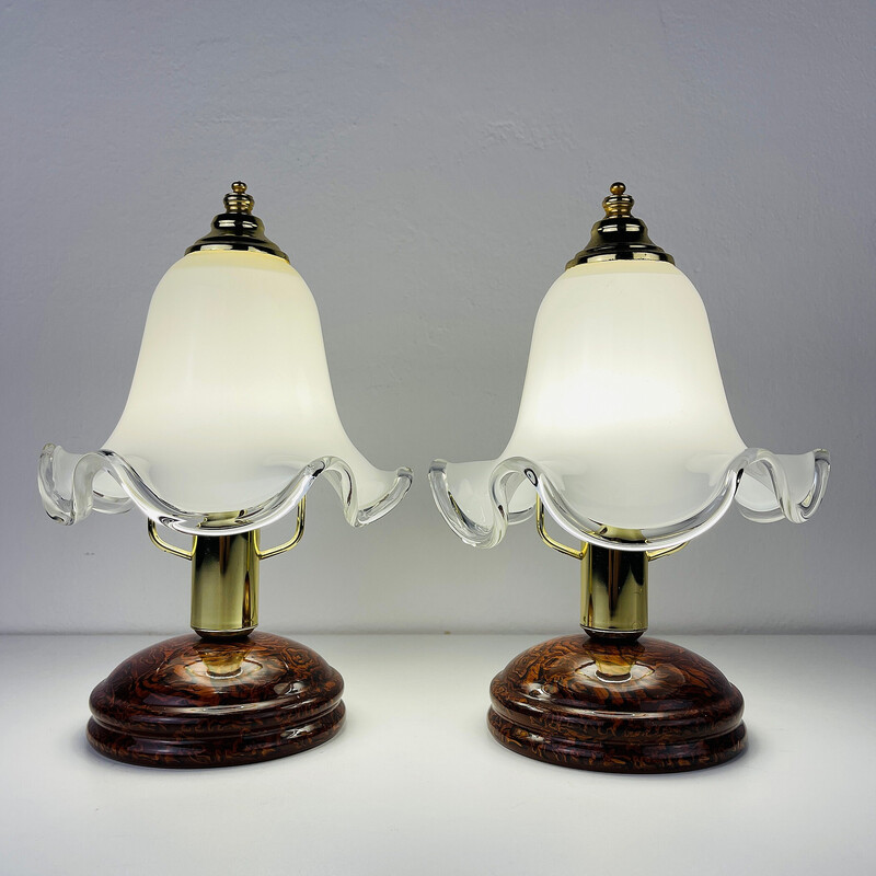 Pair of vintage Murano glass night table lamp, Italy 1980s
