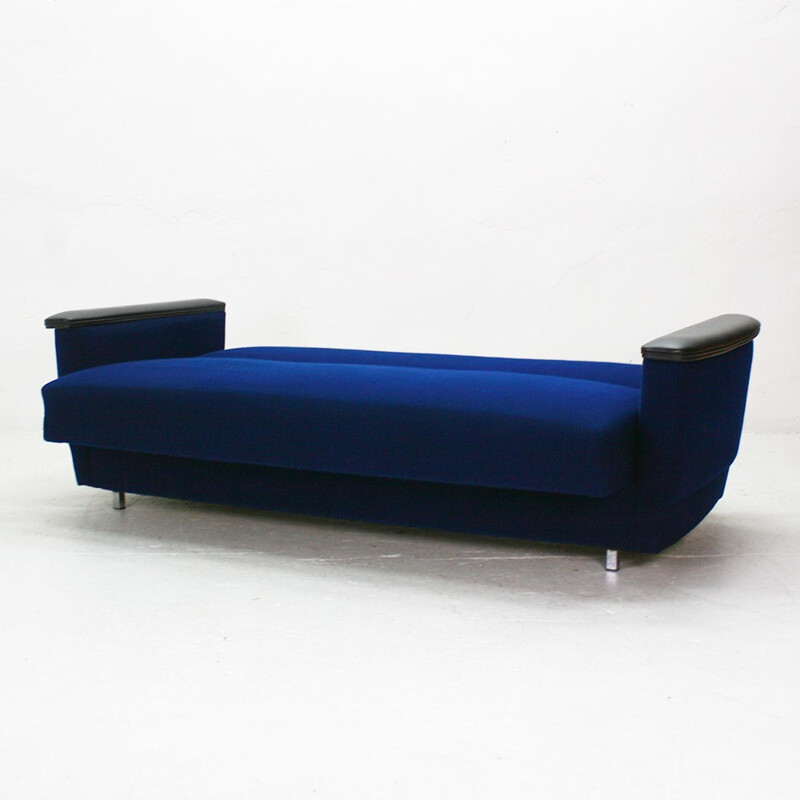 Two-seater sofa bed in bright royal blue - 1960s