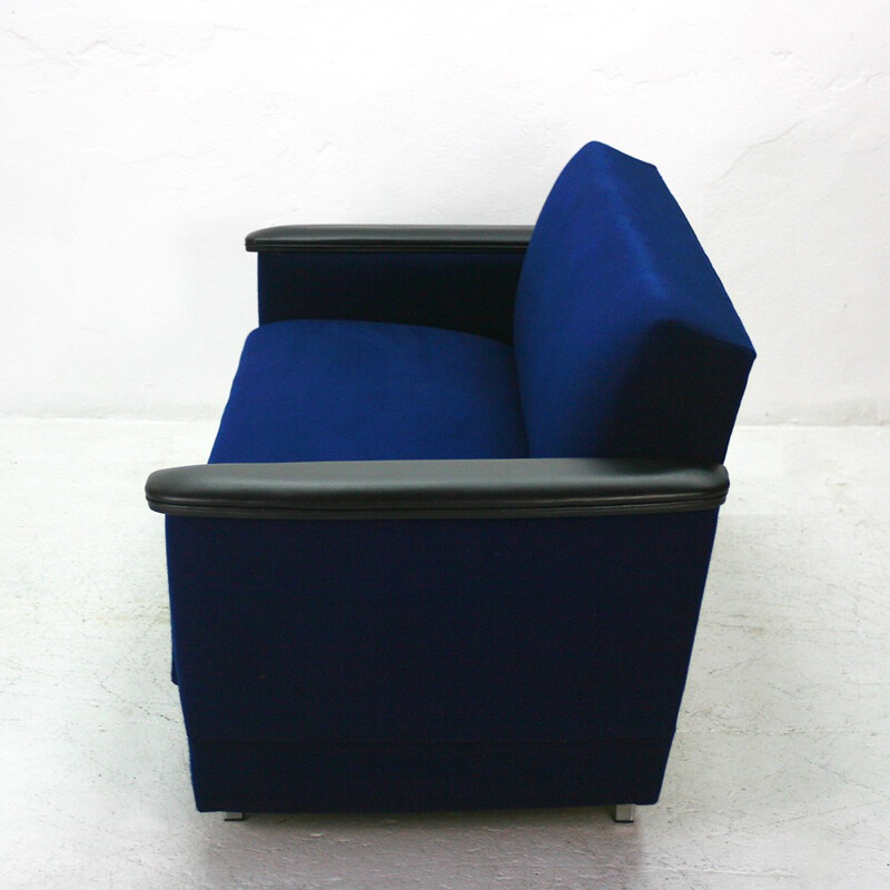 Two-seater sofa bed in bright royal blue - 1960s