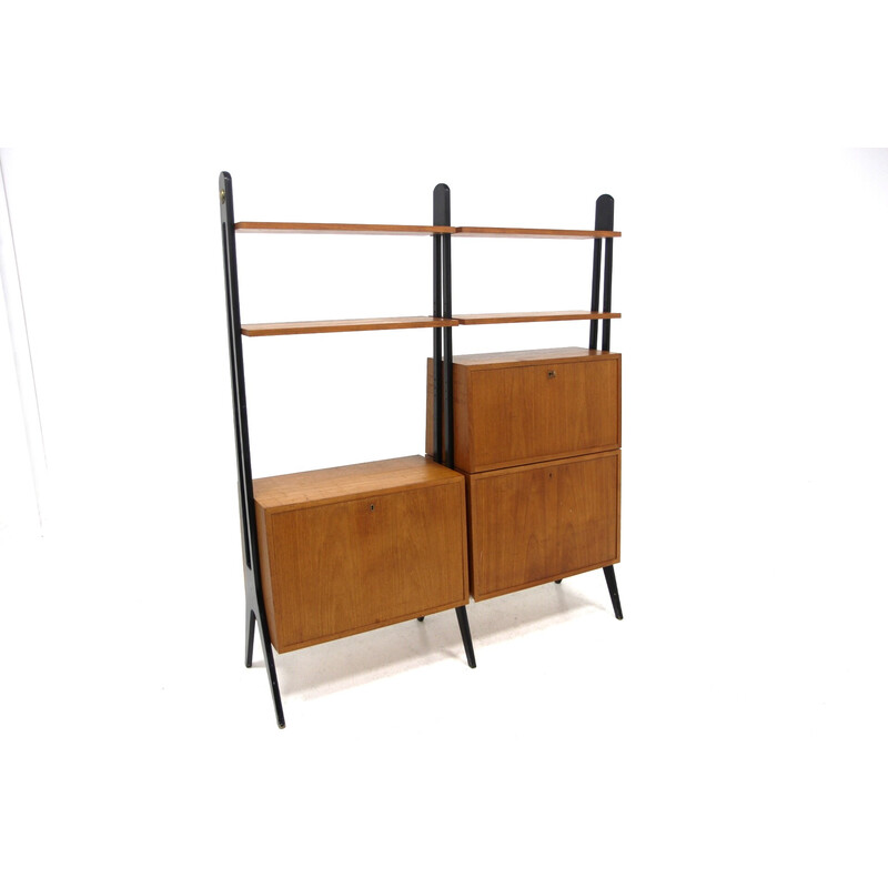 Scandinavian vintage "double" teak shelf, Sweden 1960