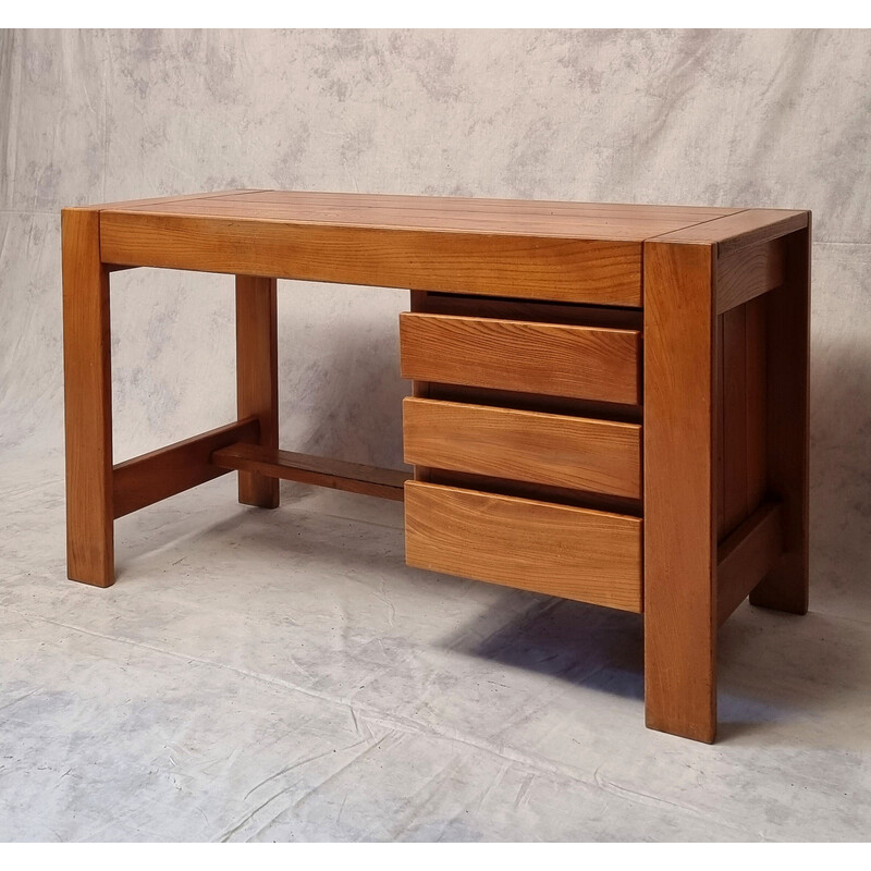 Vintage Brutalist desk in elmwood from Maison Regain, 1960