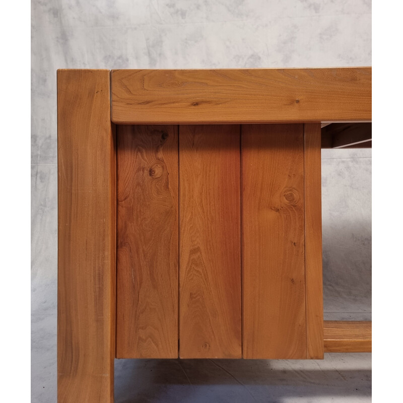 Vintage Brutalist desk in elmwood from Maison Regain, 1960