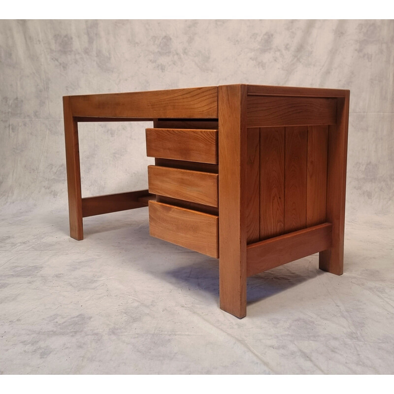 Vintage Brutalist desk in elmwood from Maison Regain, 1960