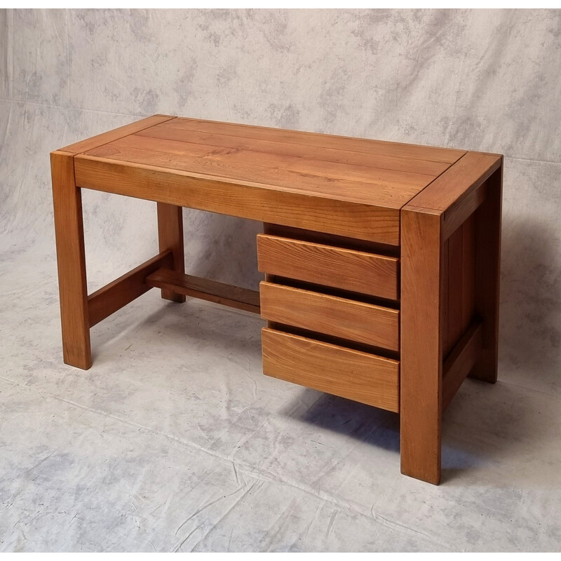 Vintage Brutalist desk in elmwood from Maison Regain, 1960