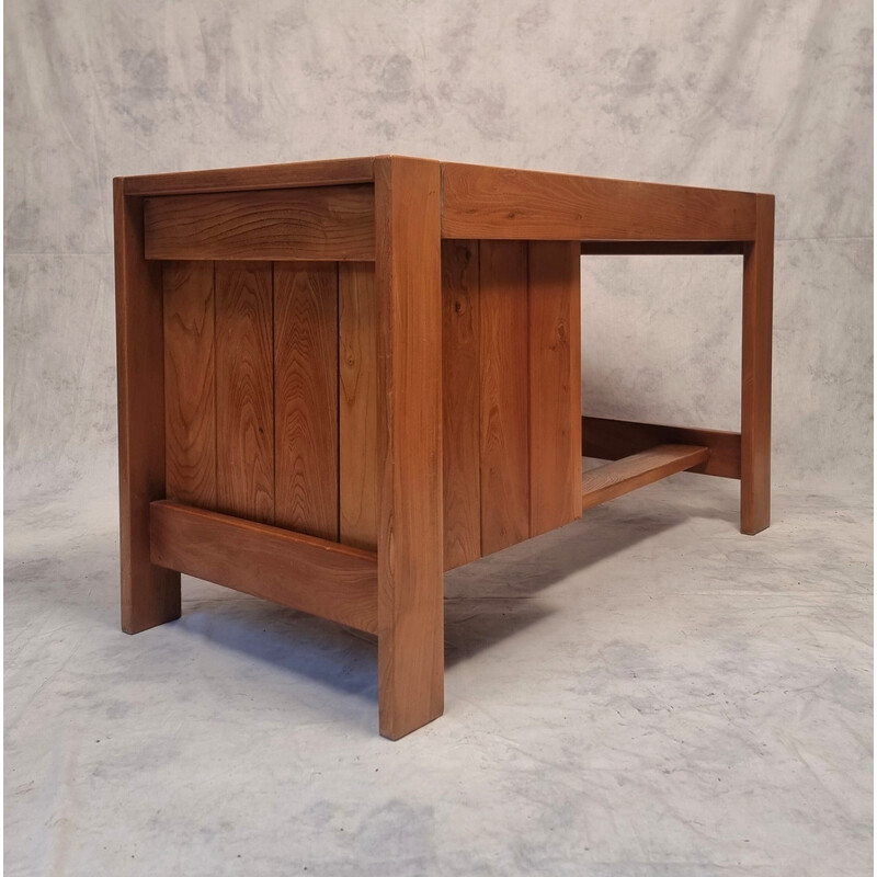 Vintage Brutalist desk in elmwood from Maison Regain, 1960