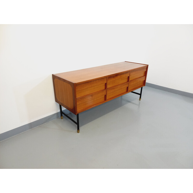 Credenza modernista vintage in teak e metallo, 1960