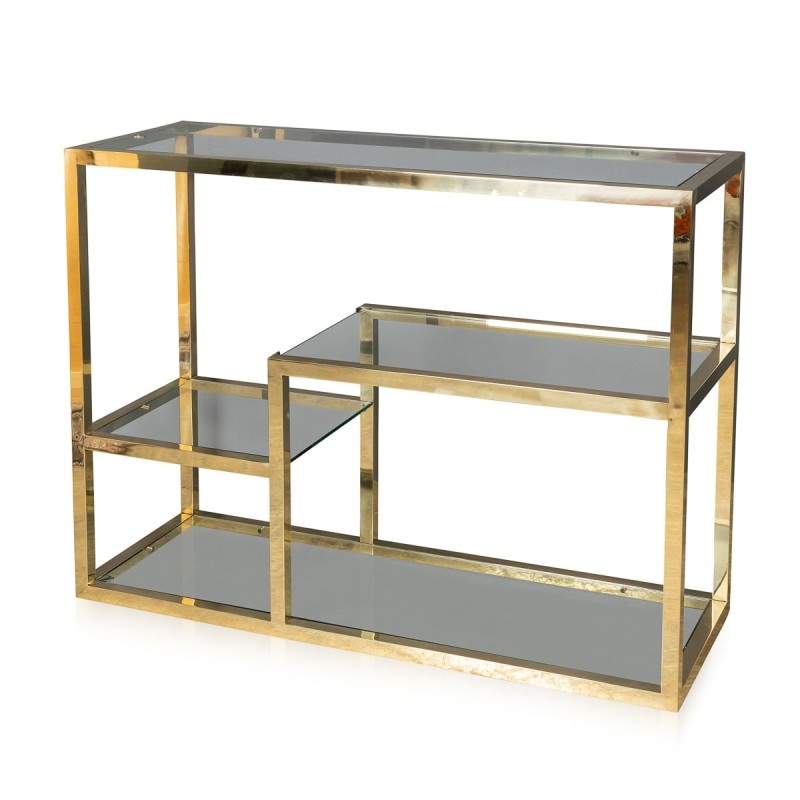 Vintage chrome-plated brass and glass shelf, 1970