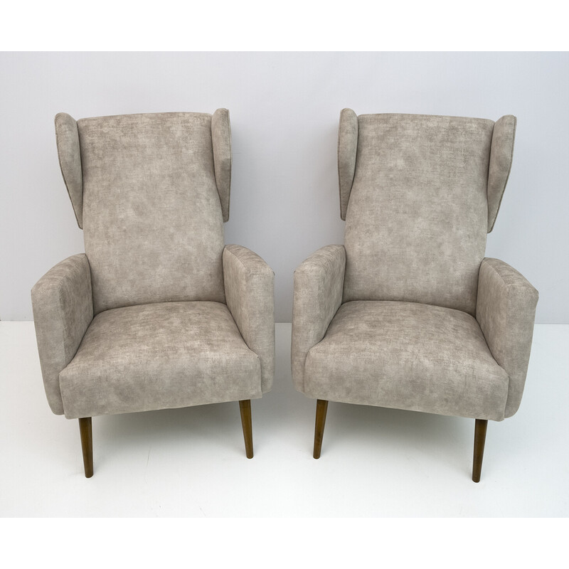 Pair of vintage armchairs "Alata" Mod. 820 in velvet by Gio Ponti, Italy 1950