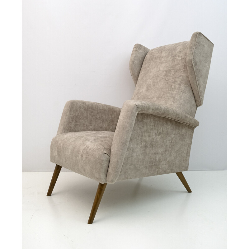 Paar vintage "Alata" fauteuils Mod. 820 in fluweel van Gio Ponti, Italië 1950