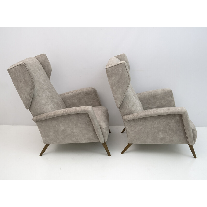 Paar vintage "Alata" fauteuils Mod. 820 in fluweel van Gio Ponti, Italië 1950