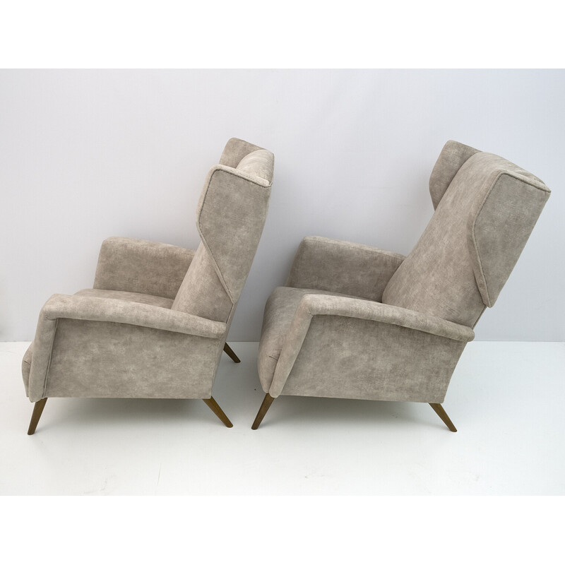 Paar Vintage-Sessel "Alata" Mod. 820 in Samt von Gio Ponti, Italien 1950