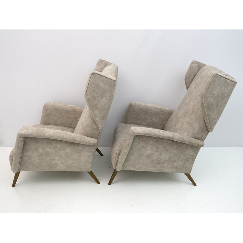 Pair of vintage armchairs "Alata" Mod. 820 in velvet by Gio Ponti, Italy 1950