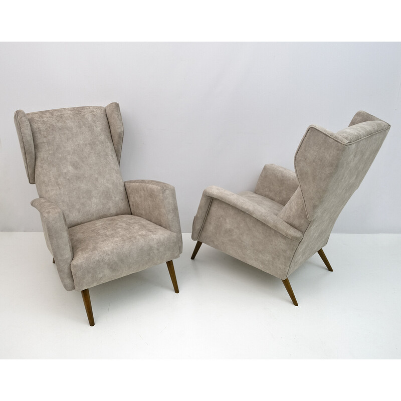 Pair of vintage armchairs "Alata" Mod. 820 in velvet by Gio Ponti, Italy 1950