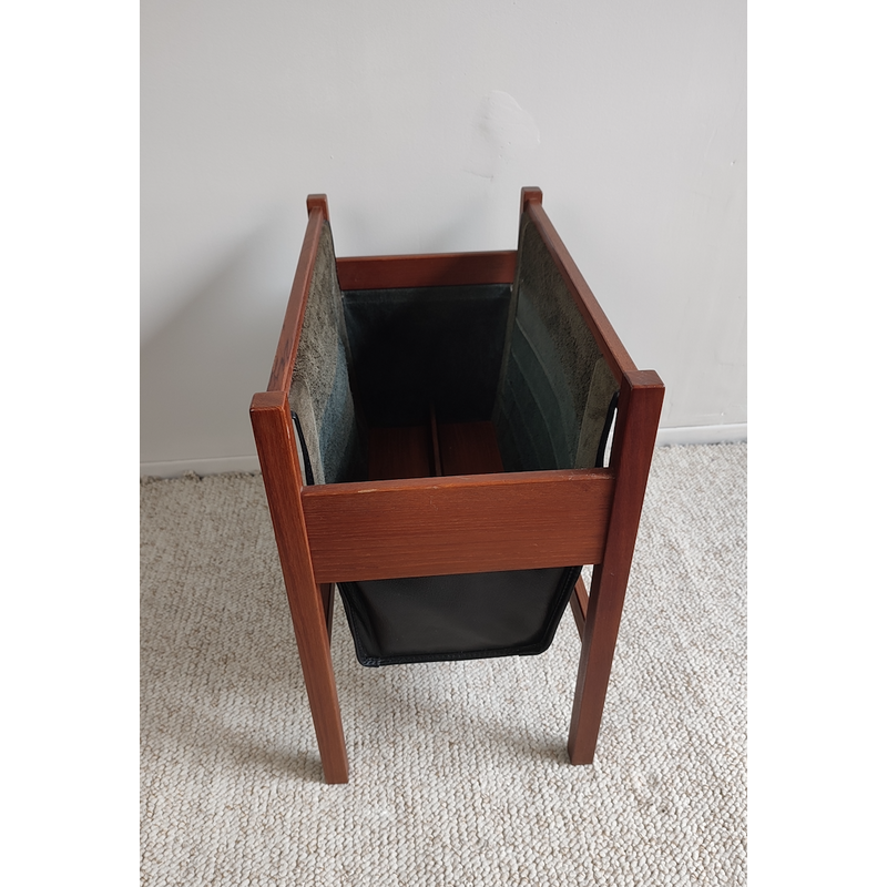 Vintage Danish teak and leather magazine rack, 1960