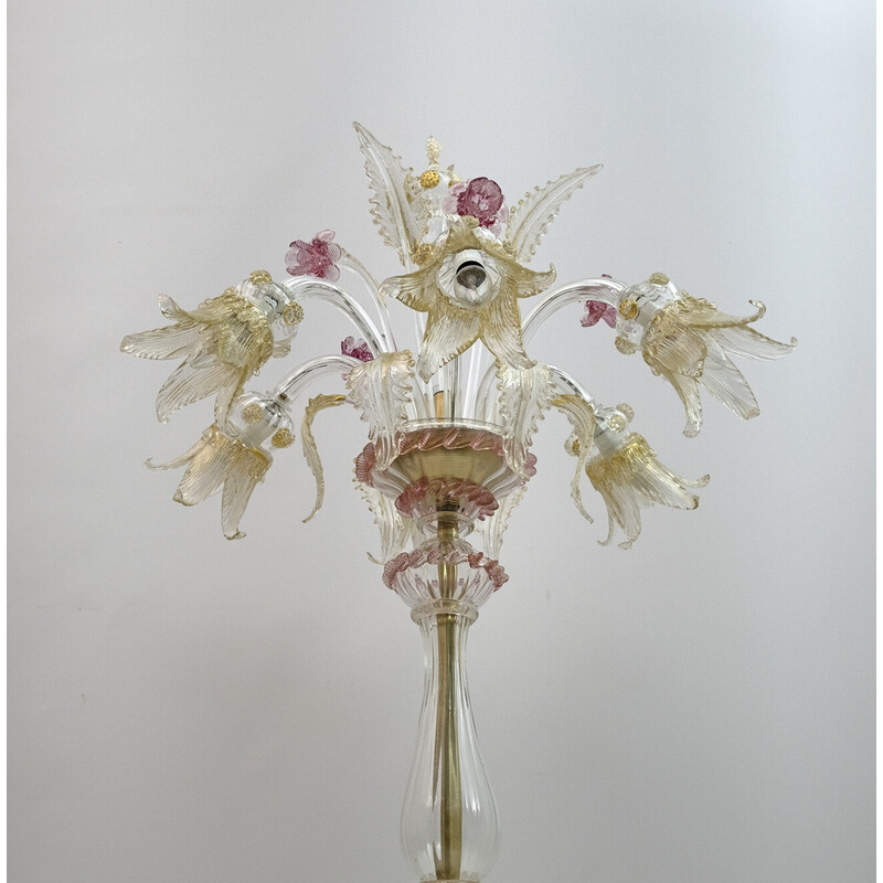 Vintage Ca'Rezzonico mundgeblasenes Muranoglas 6 Arme Stehlampe, Italien 1950er