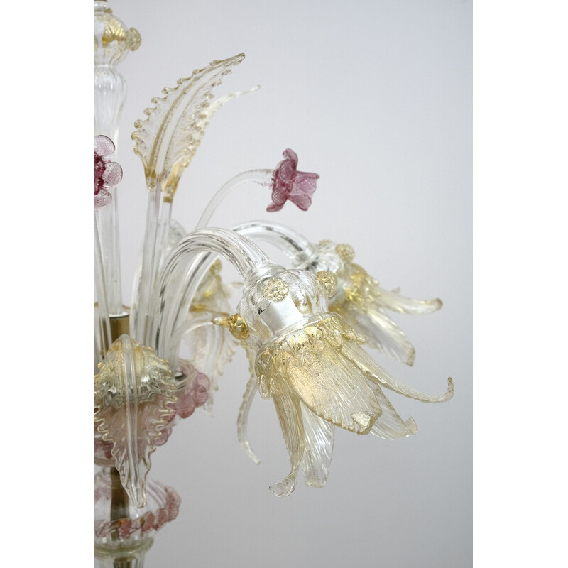 Vintage Ca'Rezzonico blown Murano glass 6 arms floor lamp, Italy 1950s