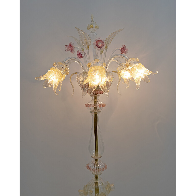 Lámpara de pie vintage Ca'Rezzonico 6 brazos de cristal de Murano soplado, Italia años 50
