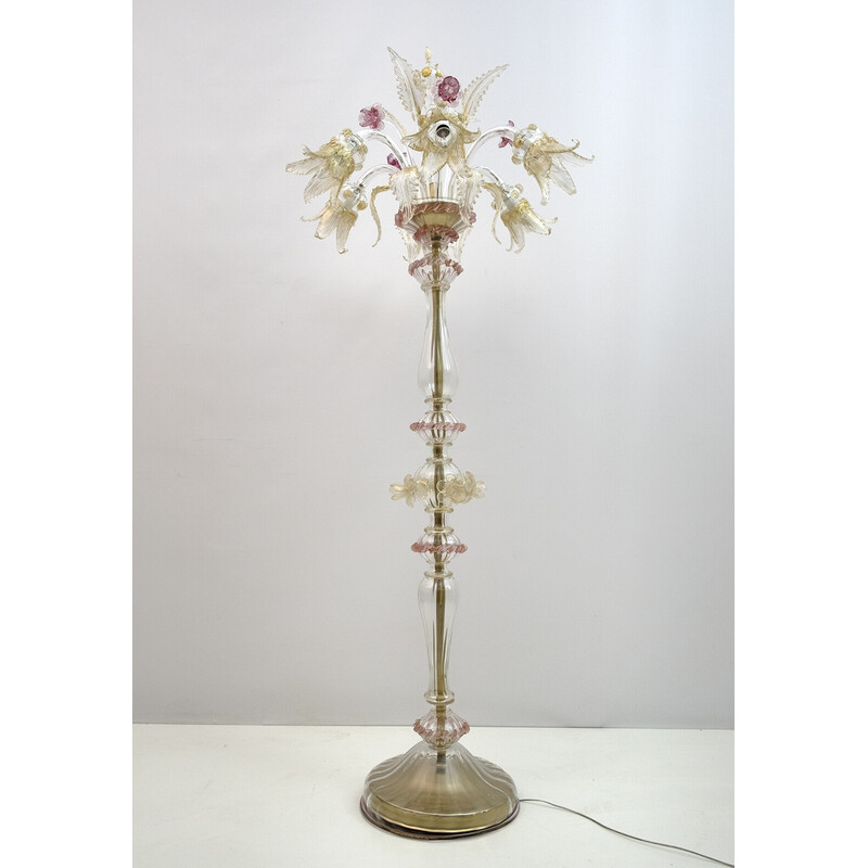 Vintage Ca'Rezzonico blown Murano glass 6 arms floor lamp, Italy 1950s