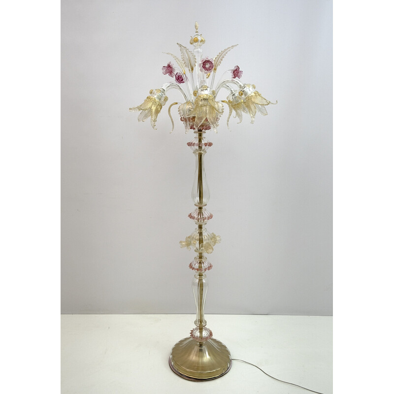 Vintage Ca'Rezzonico blown Murano glass 6 arms floor lamp, Italy 1950s