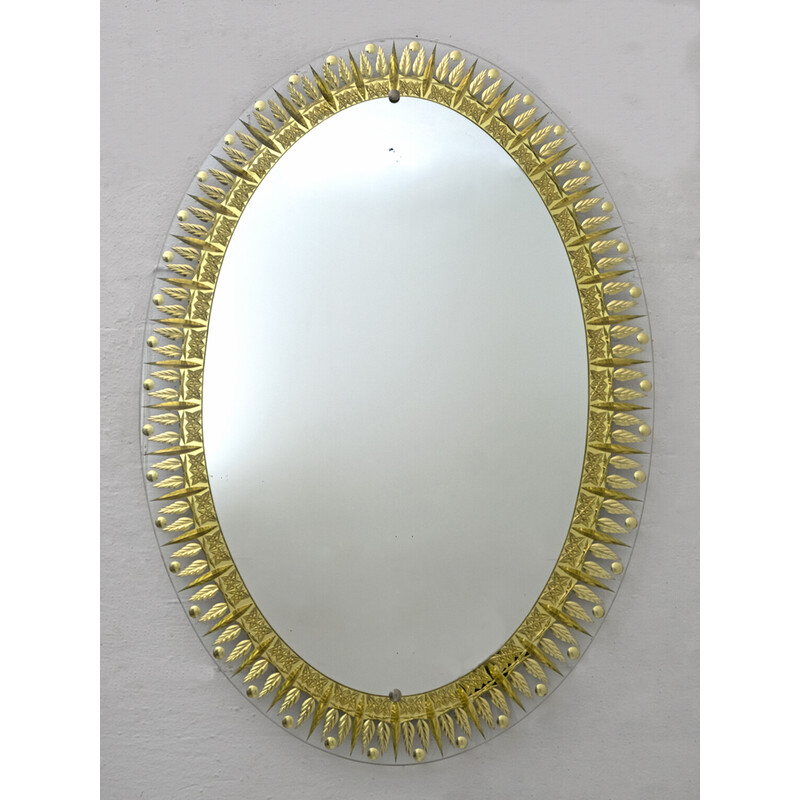 Espelho italiano de meados do século com chão e dourado, anos 60