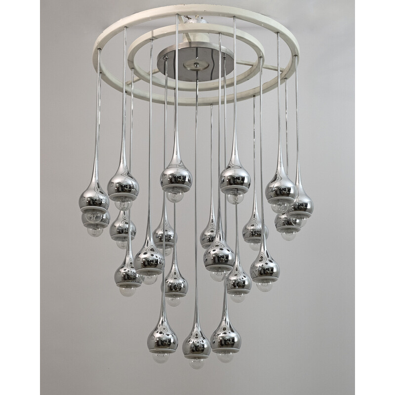 Mid-century Italian metal and chrome chandelier by Angelo Brotto for Esperia, 1970s