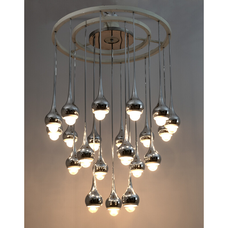 Mid-century Italian metal and chrome chandelier by Angelo Brotto for Esperia, 1970s