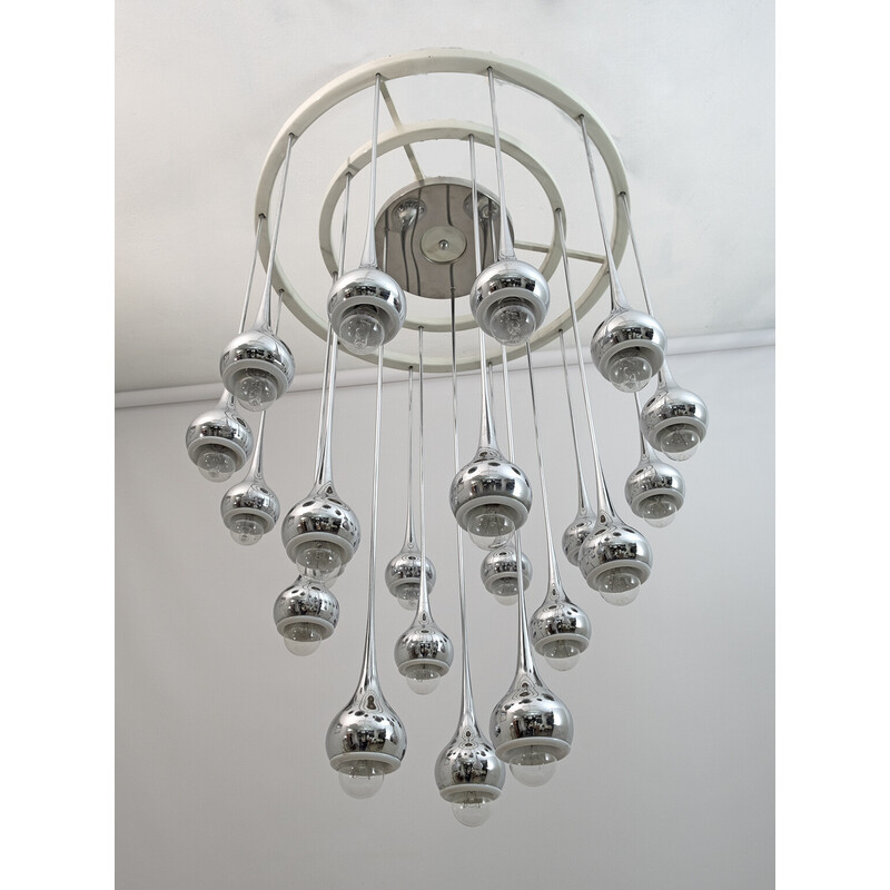 Mid-century Italian metal and chrome chandelier by Angelo Brotto for Esperia, 1970s