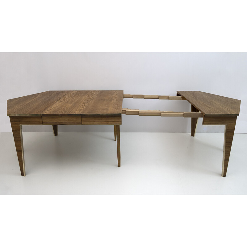 Ausziehbarer Esstisch aus Holz und Messing, 1970