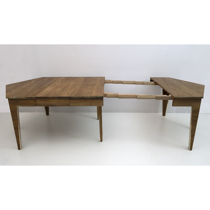 Tavolo da pranzo vintage espandibile in legno e ottone, 1970