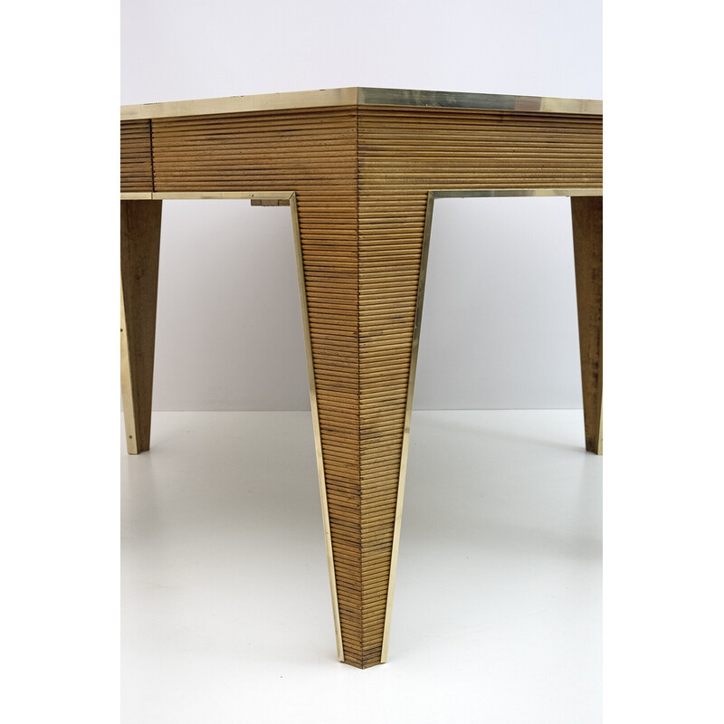 Mesa de comedor vintage extensible de madera y latón, 1970