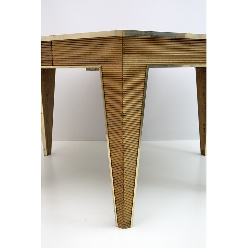 Vintage expandable wood and brass dining table, 1970
