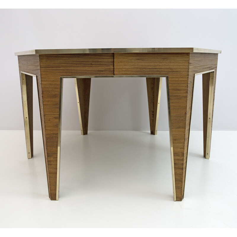 Vintage expandable wood and brass dining table, 1970